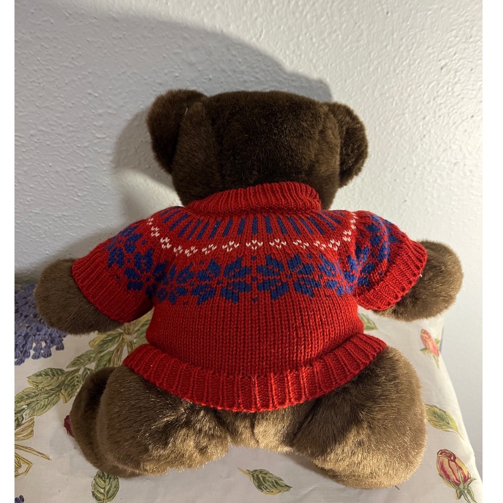 Polo Ralph Lauren Teddy Bear Red Fair Isle Snowflake Sweater Plush 15 Inch - Picture 6 of 8